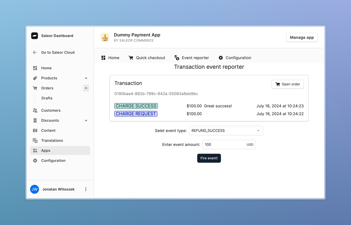 Dummy Payment App has UI in Saleor dashboard for updating Transactions