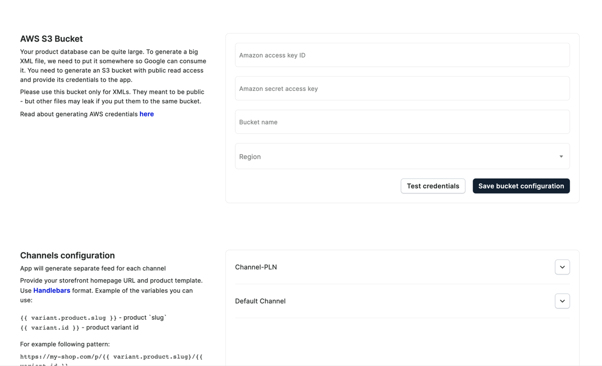 Channels configuration UI