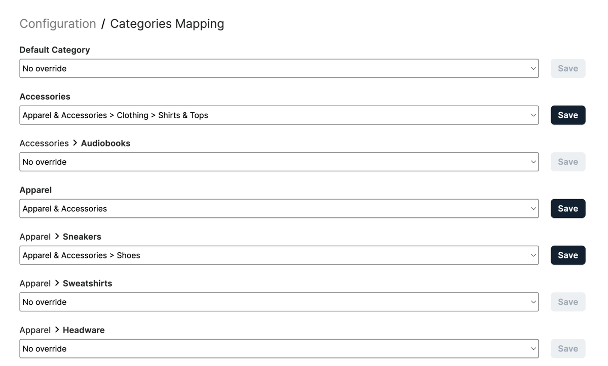 Category mapping UI