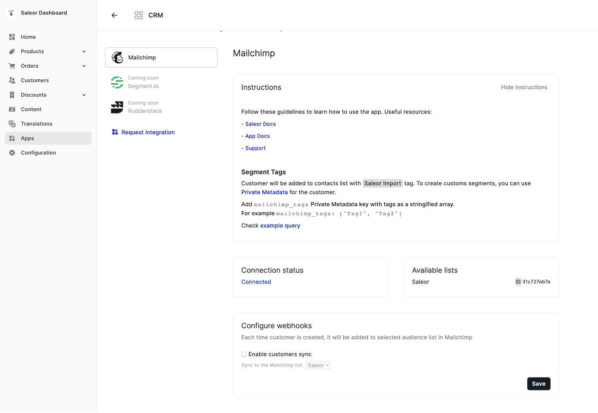 Mailchimp configuration